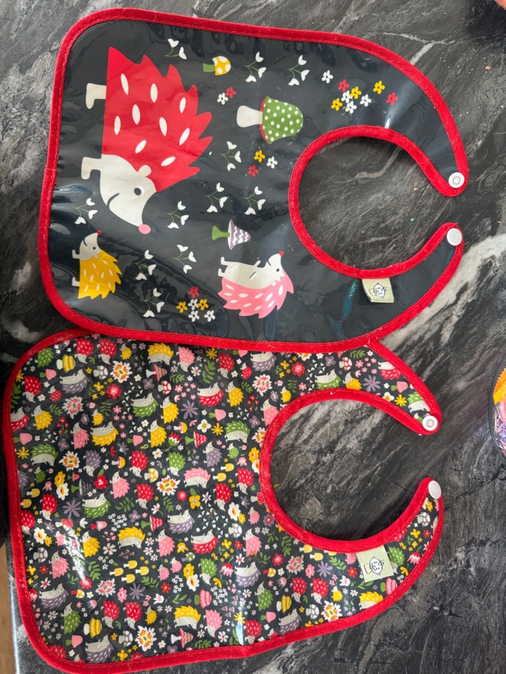 IKEA Kids Bibs with Hedgehog Print and Red Trim